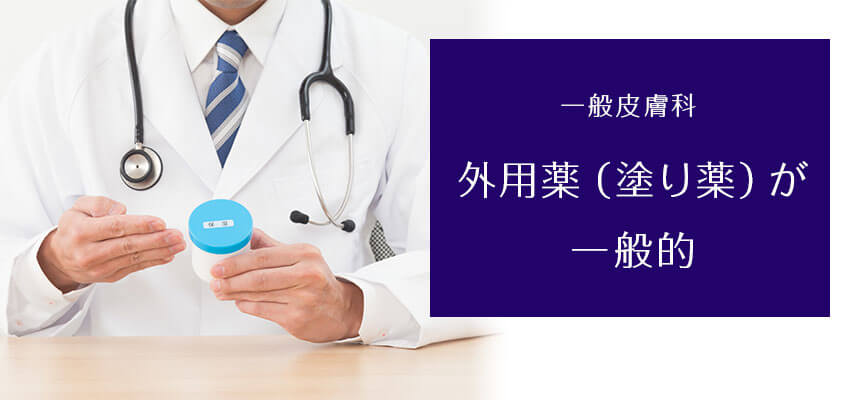 一般皮膚科であれば、保険診療で使える外用薬(塗り薬)を使った治療法が一般的です