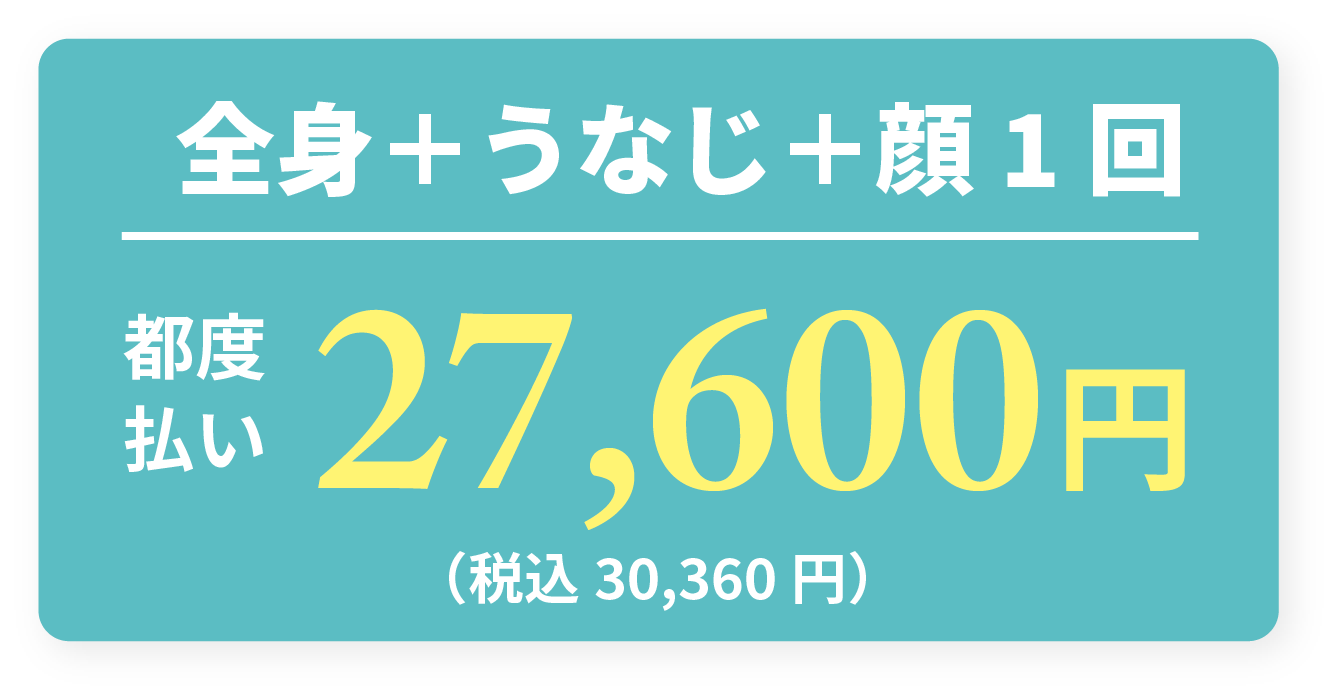全身＋うなじ＋顔1回 都度払い27,600円（税込30,360円）