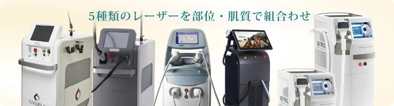 5種類のレーザーを部位・肌質で組合わせ