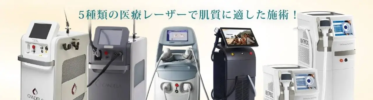 5種類のレーザーを部位・肌質で組合わせ